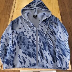 FDJ Blue Animal Print Knit Hooded Long Sleeve Sweater Small